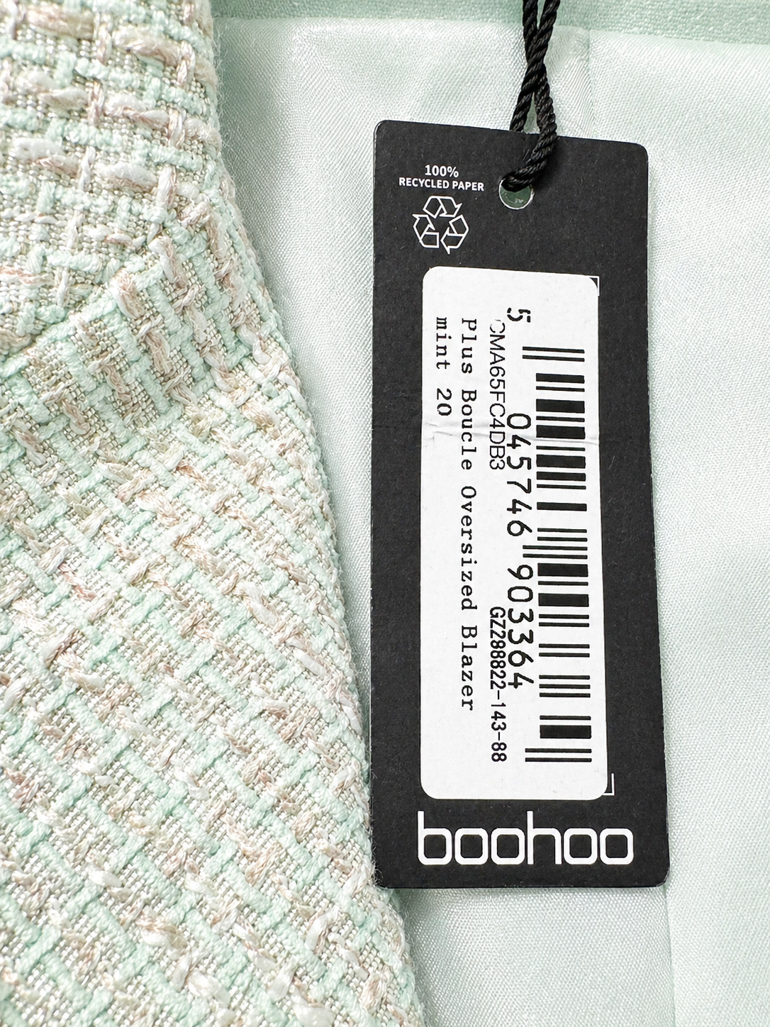 Boohoo Plus Boucle Blazer & Skirt Set Mint Green Size 20 Oversized RRP $182 NEW