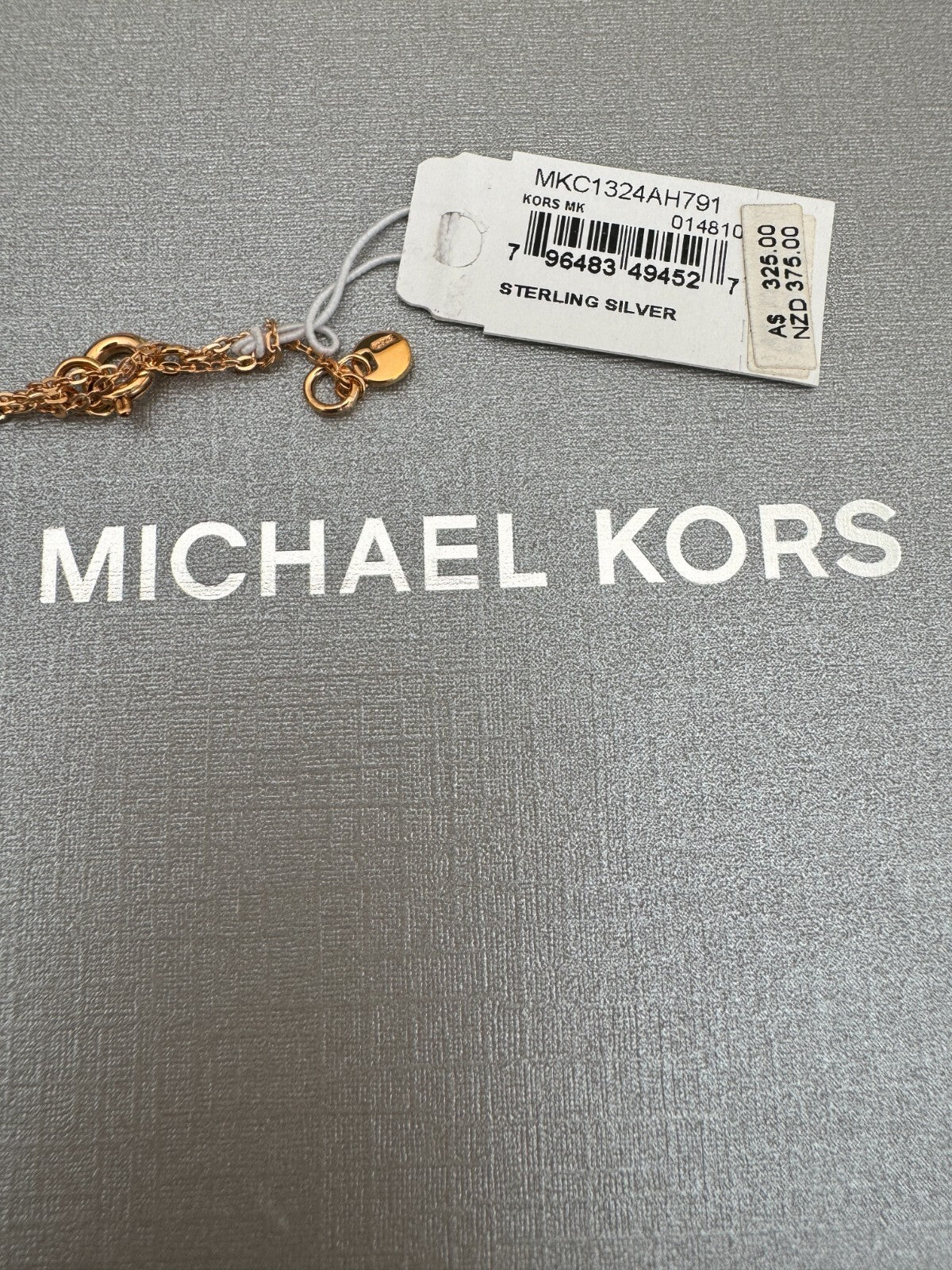 Michael Kors MK Pavé and Mother-of-Pearl Rose Gold Pendant Necklace New RRP $325