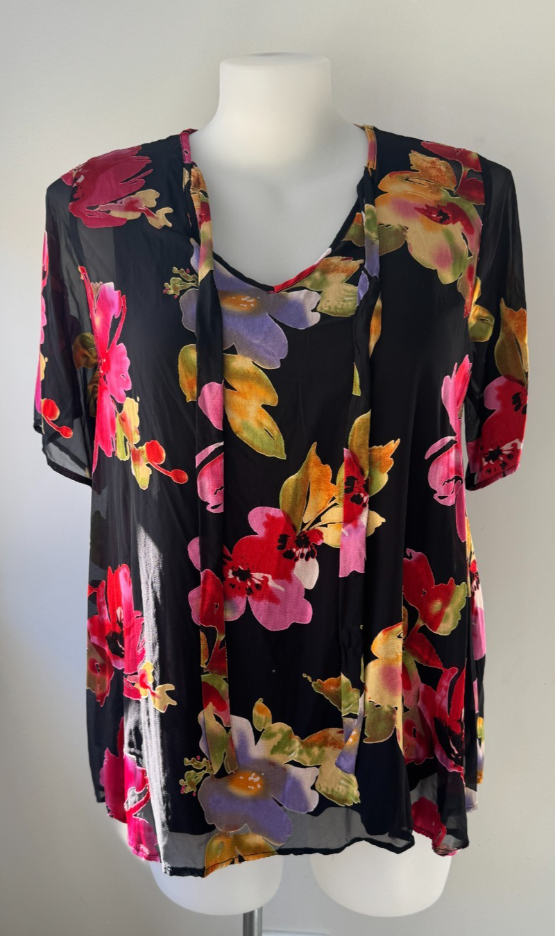 Taking Shape Bouquet Satin Burnout Top Plus Size 14 Floral Blouse 🖤 Stunning 🖤