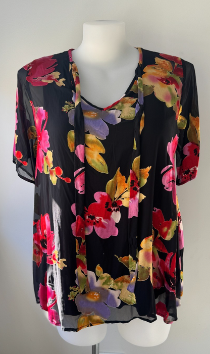 Taking Shape Bouquet Satin Burnout Top Plus Size 14 Floral Blouse 🖤 Stunning 🖤