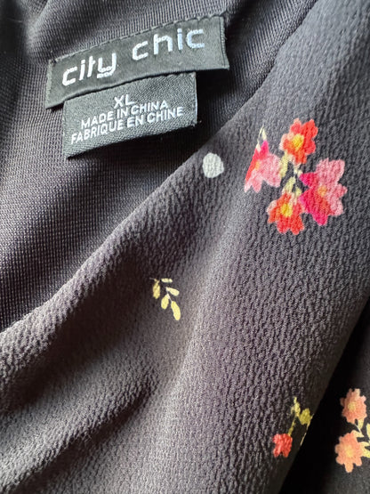 City Chic Black Mini Floral Playsuit - Plus Size XL 22 - RRP $150 🖤 Stunning 🖤