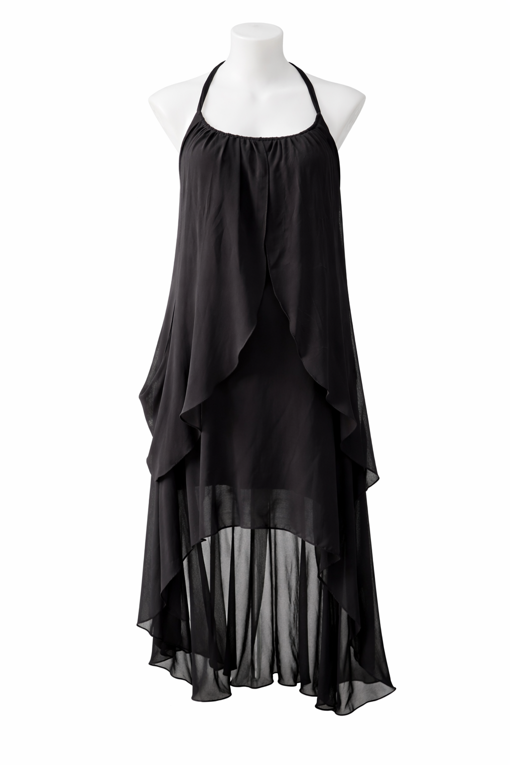 City Chic Black Halter Dress High Low Chiffon Layered Evening Plus Size L 20
