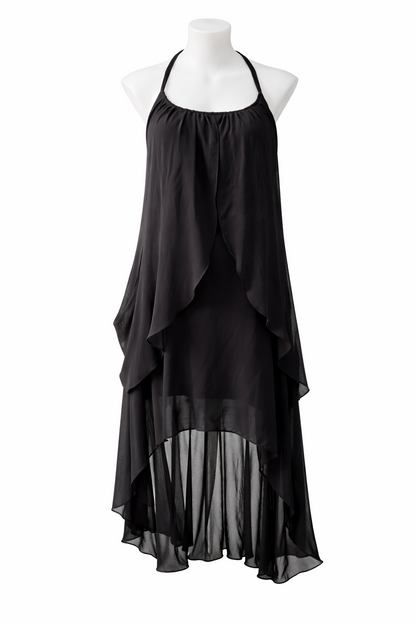 City Chic Black Halter Dress High Low Chiffon Layered Evening Plus Size L 20