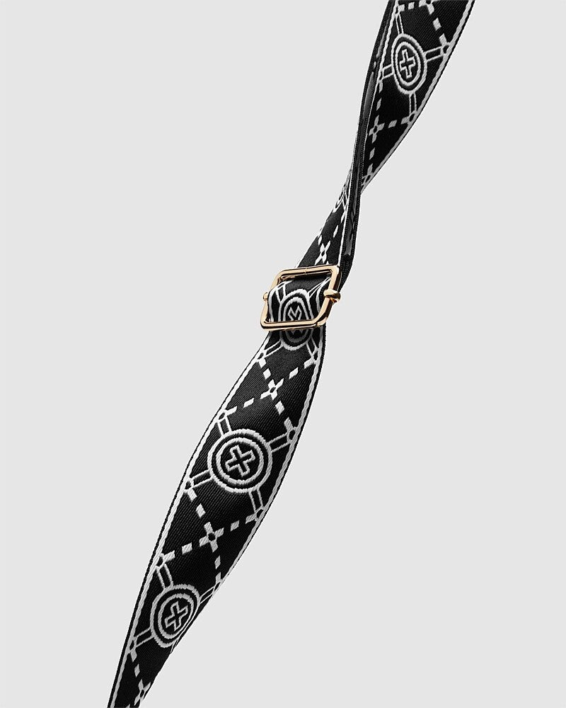 Mimco Crossbody MIM-GRAM WEBBING Bag Strap BNWT Black & white,  Gold RRP $59.95