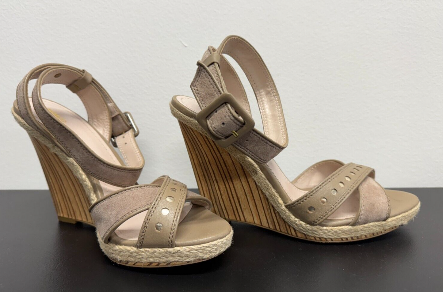 MIMCO All Leather Flatform Wedge Heels Sandals - Tan - EU 40 / AU 9 As New