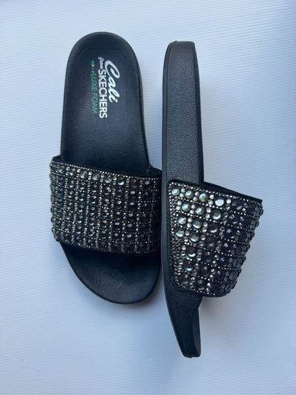 Skechers Cali Everyday Glam Black diamanté Slides US 10 New without Box RRP $80