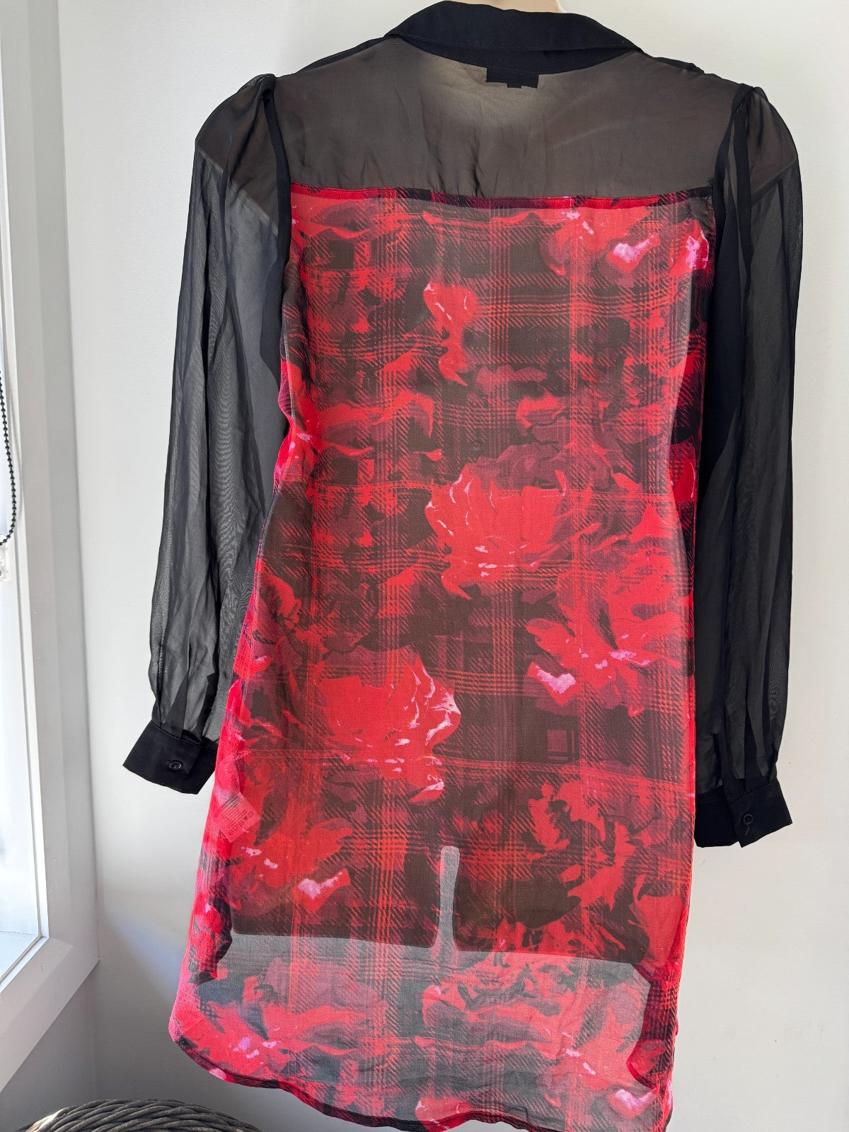 City Chic Red Black Sheer Button Shirt Longline 🖤 Plus Size 16 (S) 🖤