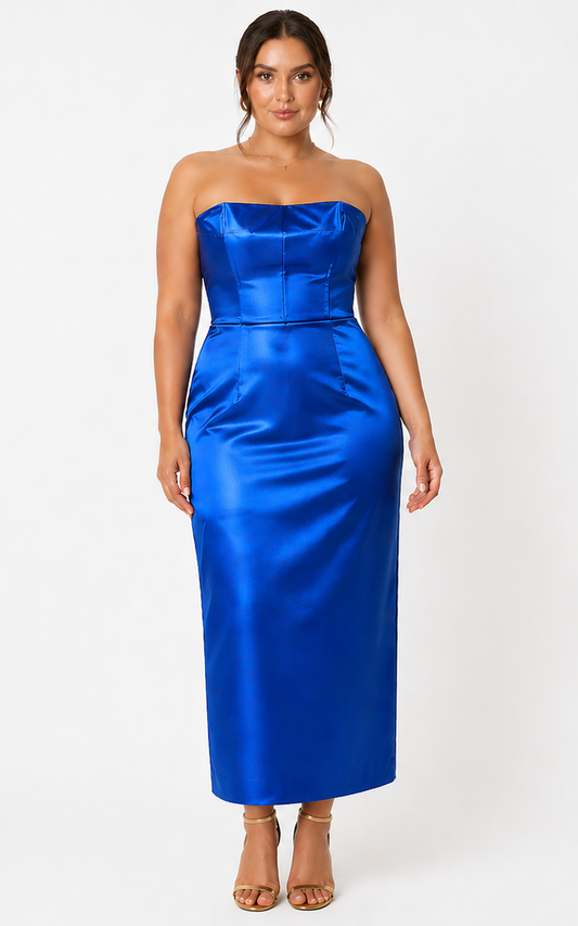 Strapless Satin Long Dress Royal Blue Womens Size 18 As New Formal Evening Party