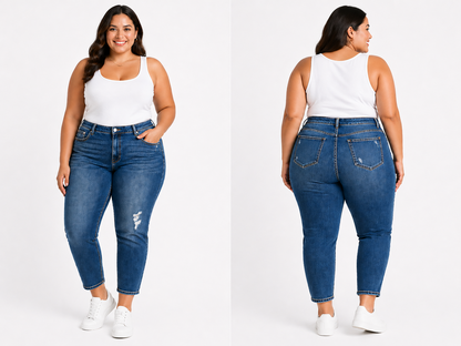 💙BeMe 7/8 Length  Distressed Jeans Plus Size 28 Stretch Dark Wash💙New with Tag
