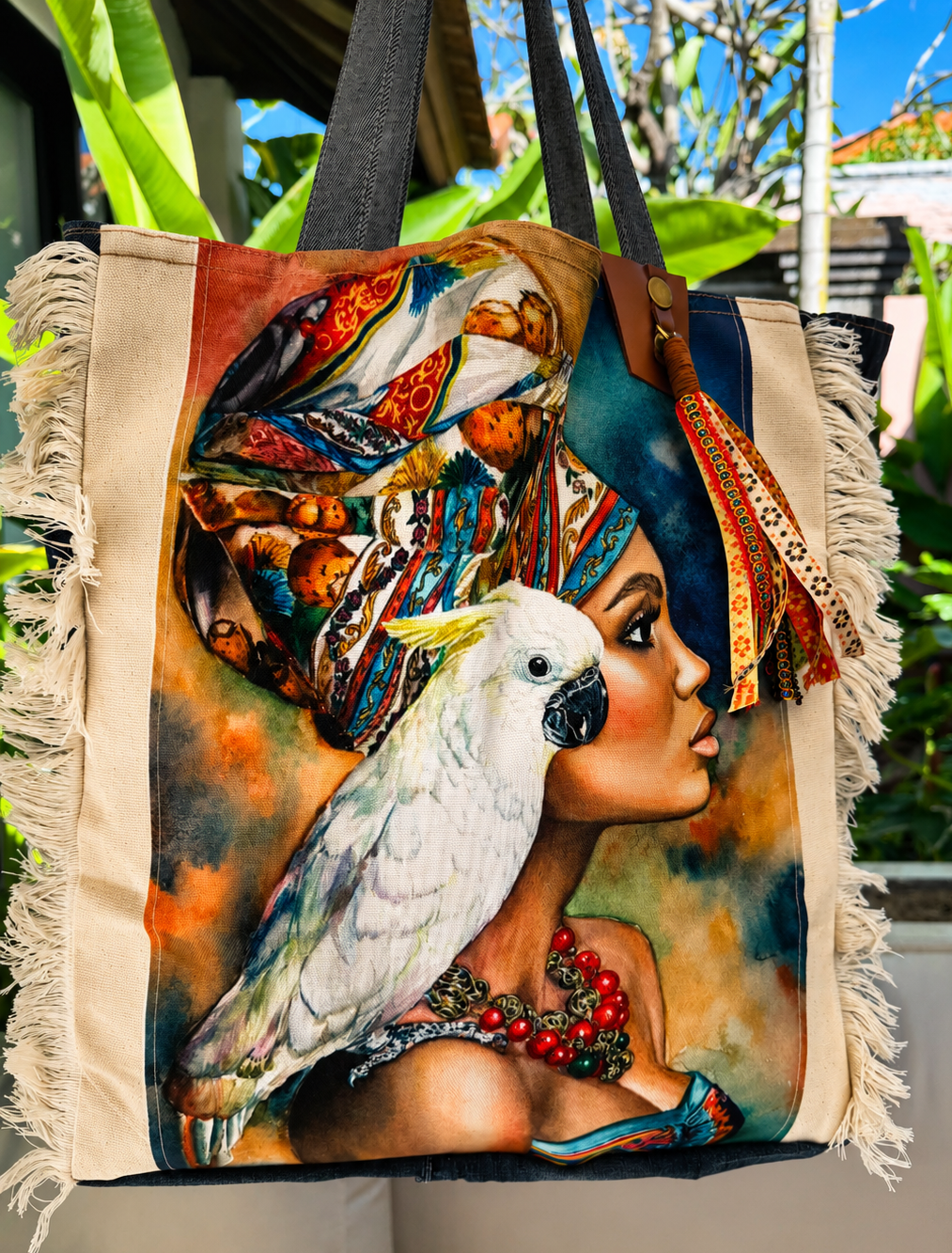 ⭐ Upcycled Denim Tote Bag “Exotic Soul” – Handmade Eco-Friendly -NEW