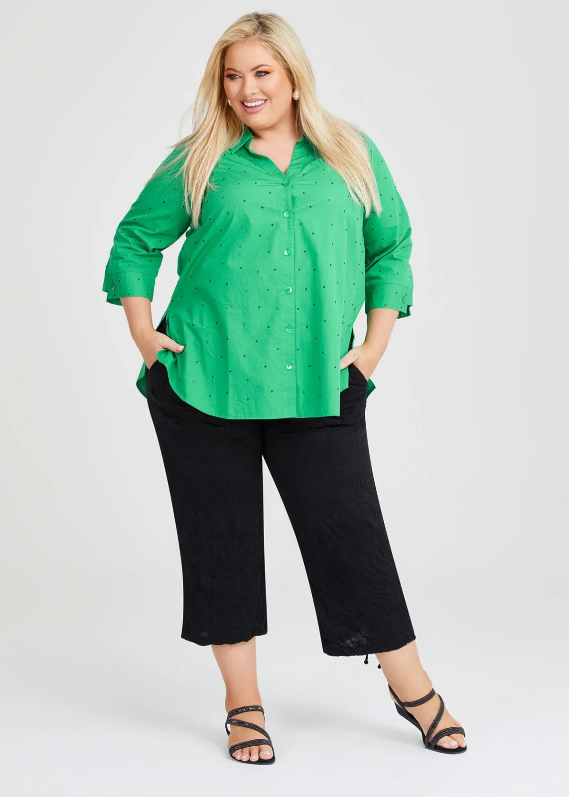 Taking Shape Diamonte Swing Cotton Shirt Plus Size 18 Island Green RRP $150