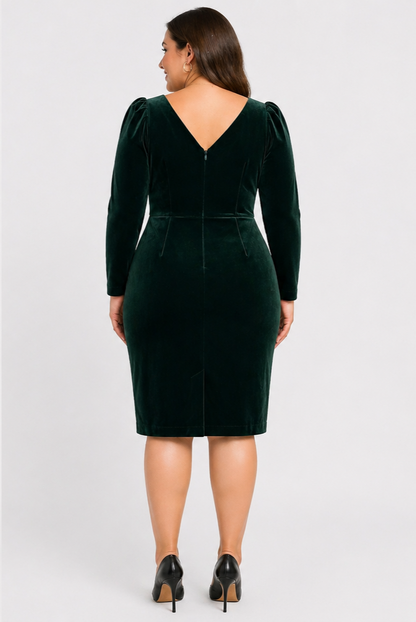 Vintage 80s Green Velvet Dress Size 14 PRINCIPLES Scalloped Neck Basque Waist