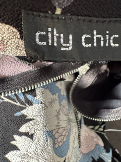 ✨ City Chic Zip Front Dress – Plus Size S 16 Black Floral | Belted | Pockets ✨