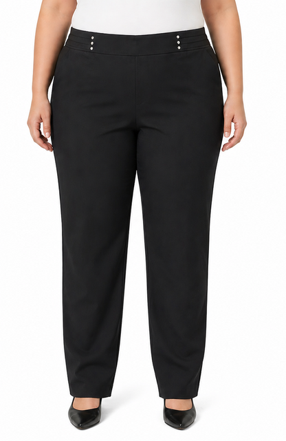 Autograph Black Pants Size 28 Full Length Stud Trim Stretch Plus NWT RRP $100