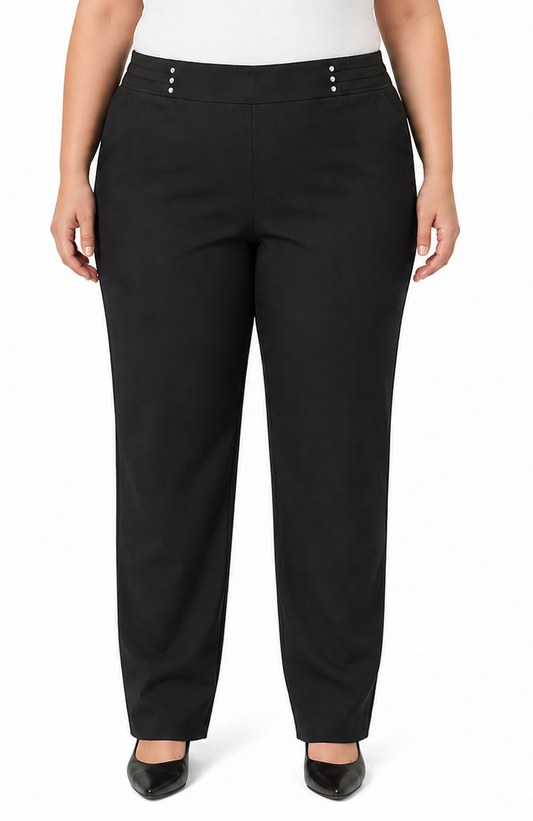 Autograph Black Pants Size 28 Full Length Stud Trim Stretch Plus NWT RRP $100