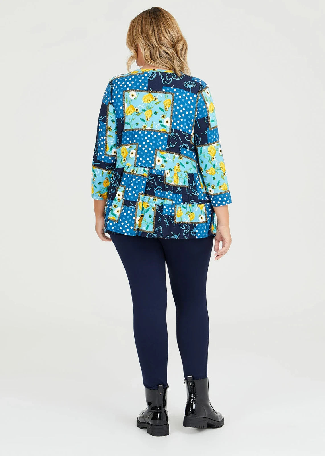 Taking Shape Natural Mix Media Top Plus Size Women’s V Neck Tiered Plus Size 12