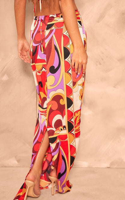 PrettyLittleThing Satin Mid Rise Maxi Skirt & Halter Top Set AU 10 NEW RRP $99