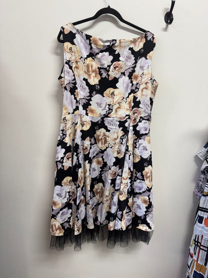 ❤️ Hearts & Roses London Vert Shadow Floral Dress Retro 50s Plus Size 20-22 ❤️