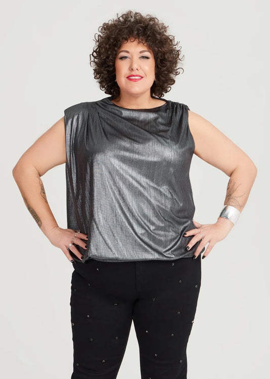 Taking Shape Assymetric Metallic Peplum Top Gunmetal New with Tags Plus Size 24