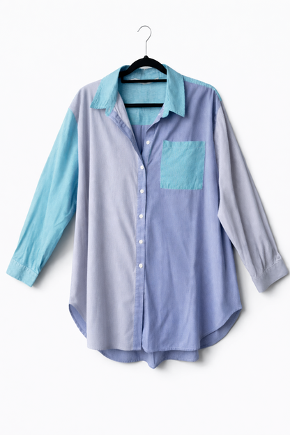 Taking Shape Cotton Stripe Boyfriend Shirt Plus Size 16 Blue Colour Block Button