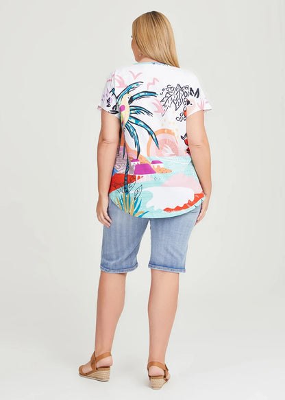 TS Taking Shape Top Size 12 Plus  Cotton Destination Print Top NWT RRP $89.95