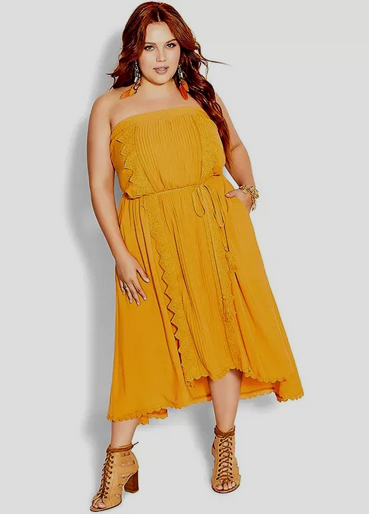 City Chic Burnt Orange Goddess Maxi Dress Cotton Lace trim  Plus Size XL 22