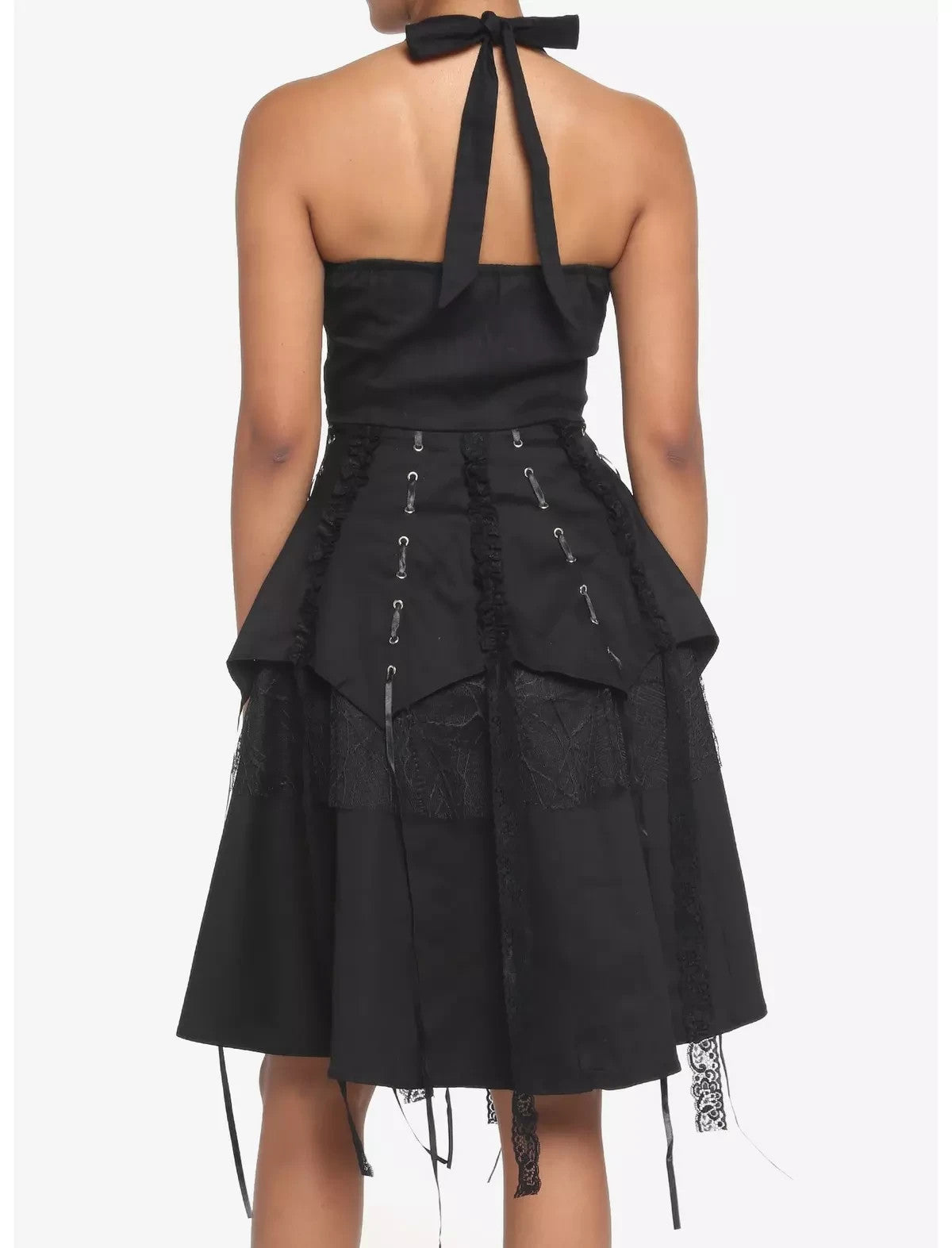 Hearts & Roses London Black Gothic Tiered Halter Dress 14 As New