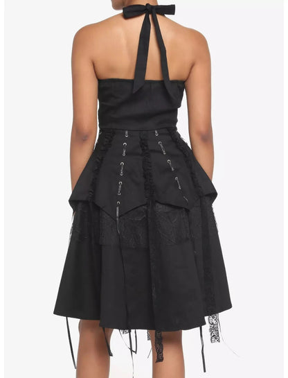 Hearts & Roses London Black Gothic Tiered Halter Dress 14 As New