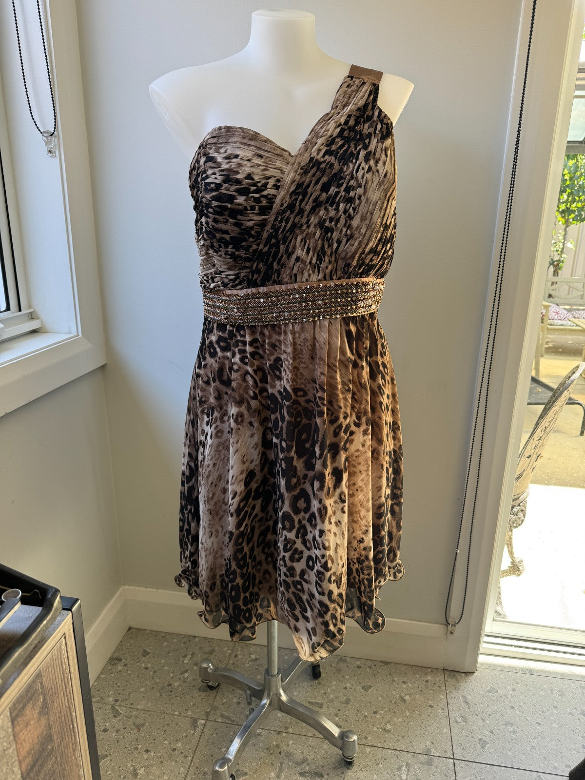 City Chic 🌟 Leopard One Shoulder Dress Beaded Waist Detail Plus Size L 20