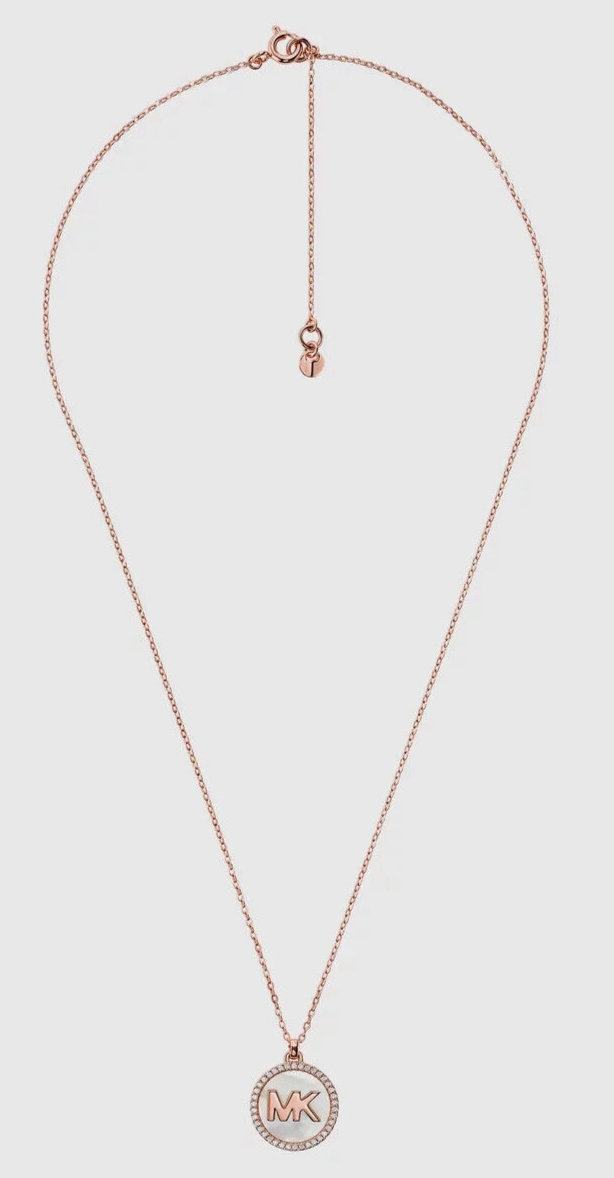 Michael Kors MK Pavé and Mother-of-Pearl Rose Gold Pendant Necklace New RRP $325