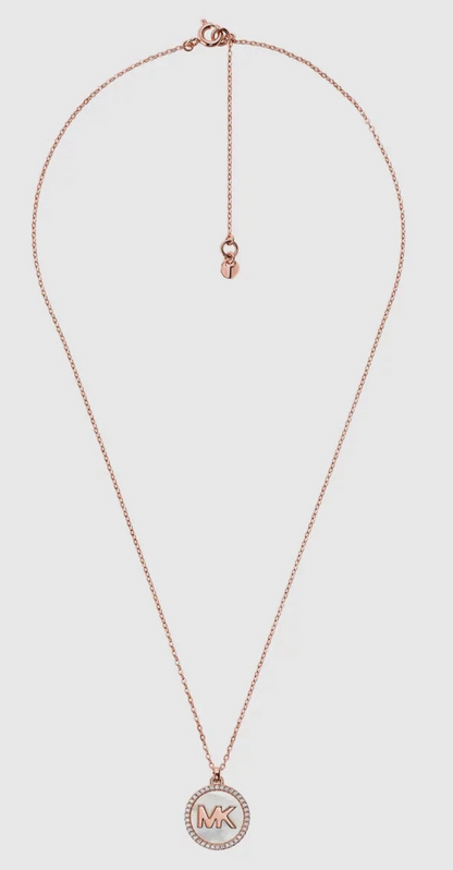 Michael Kors MK Pavé and Mother-of-Pearl Rose Gold Pendant Necklace New RRP $325