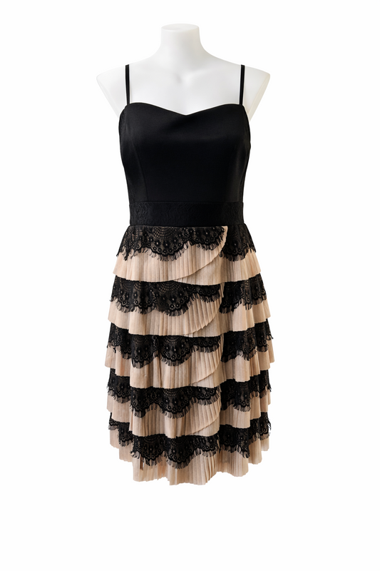 🌟 City Chic Black & Nude Lace Tiered Cocktail Dress – Pleated S Plus Size XL 22