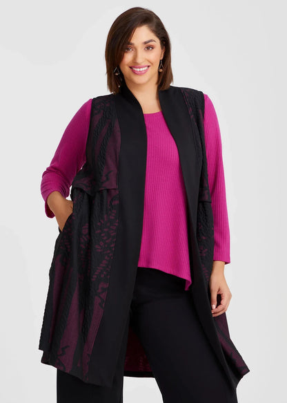 Taking Shape Holly Jacquard Longline Vest in Black/Magenta Plus 20 RRP $169 New