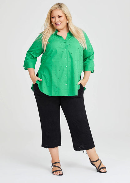 Taking Shape Diamonte Swing Cotton Shirt Plus Size 16 Island Green RRP $150