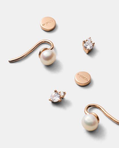 MIMCO Fond Earring Set RoseGold 14K Plated CZ Pearl 3 Pack NEW Dust Bag RRP $150