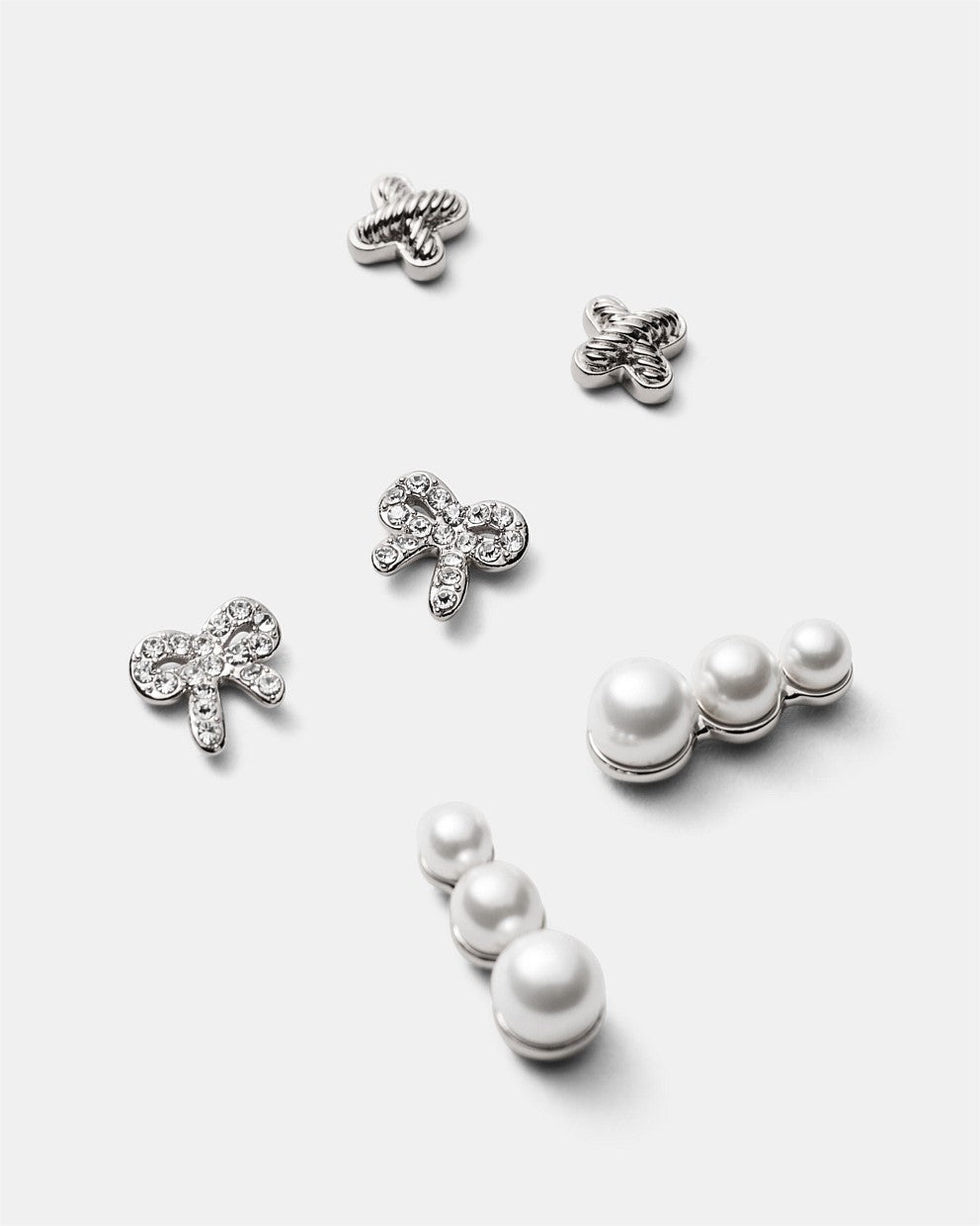 MIMCO Bow Stud Earrings Set Silver Pearl Climber Logo Studs 3 Pack RRP $99.99