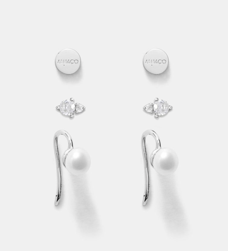 MIMCO Fond Earring Set 925 Sterling Silver CZ Pearl 3 Pack NEW Dust Bag RRP $150
