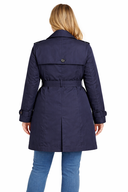 Tommy Hilfiger Navy Trench Coat Ladies XL Classic Double Breasted Belted Coat