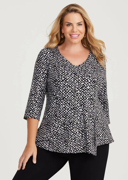 Taking Shape Mini Spot 3/4 Sleeve Natural Top Black/White Print Size 24 NEW $99