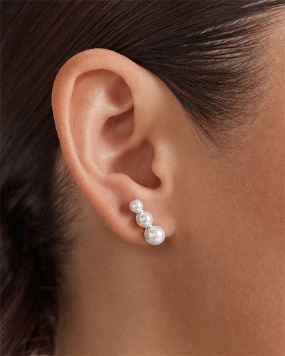 MIMCO Bow Stud Earrings Set Silver Pearl Climber Logo Studs 3 Pack RRP $99.99