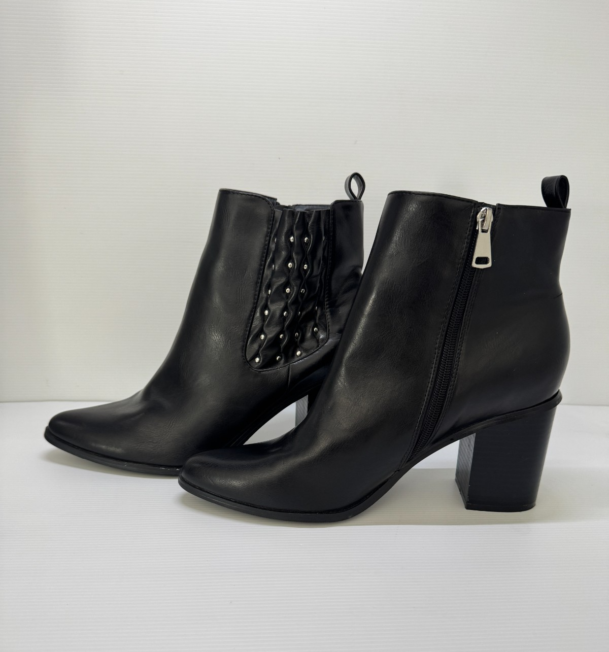 City Chic Joelle Ankle Boots Black EU 41 AS/US 10 - 8cm Block Heel 🖤 New 🖤