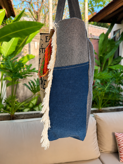 ⭐ Upcycled Denim Tote Bag “Melody & Merlot” – Handmade Eco-Friendly -NEW ⭐
