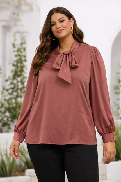 🌸 City Chic Chiffon Bow Blouse Plus Size M (18) Dusty Rose Elegant Long Sleeve