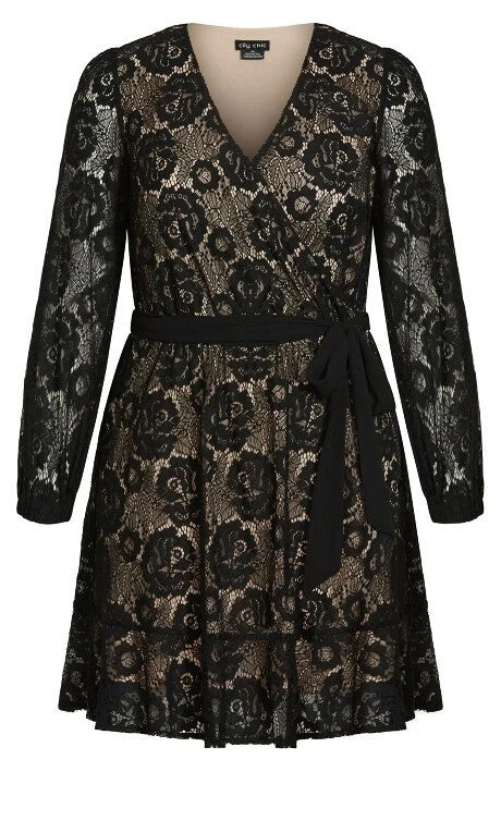 City Chic Ladies Lace Fly Away Dress size 20 L Colour Black Nude RRP $140