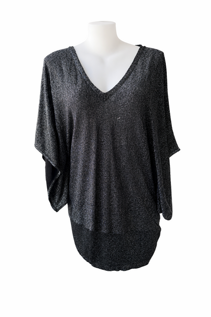 City Chic Black/Silver  Metallic Lurex Knit Top/Dress Size XL 22 Shimmer Party