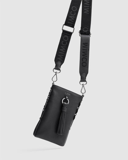 MIMCO Stripe Webbing Shoulder Bag Strap HANDBAG BAG CLUTCH POUCH Black ⭐RRP $60⭐