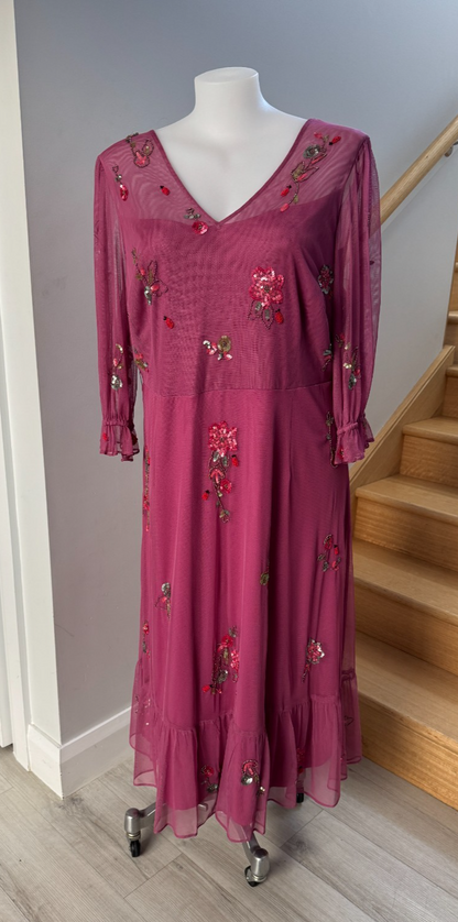 Monsoon London Sabrina Embellished Midi Dress Pink Beaded New with Tags RRP $270