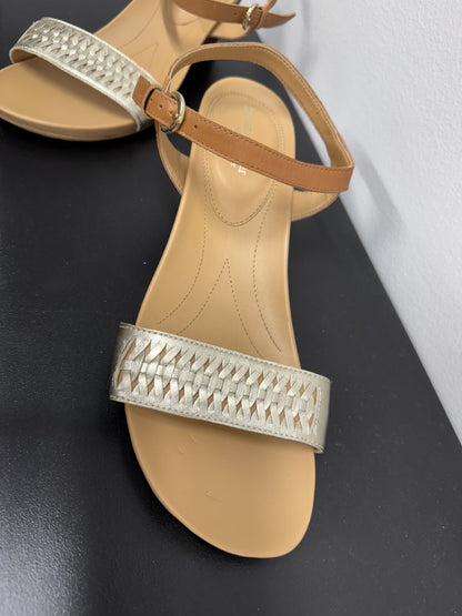 Women's Naturalizer Gold & Tan Leather Wedge Sandals size Au 10W/Eu40 NEW