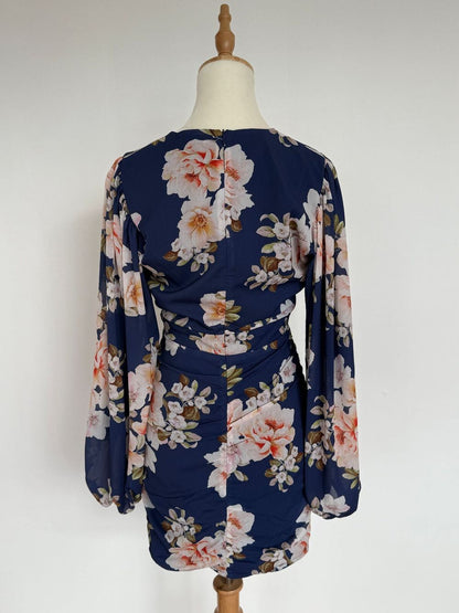 Showpo Latiana Ruched Plunge Neck Mini Dress Floral Plus Size 20 NEW RRP $120