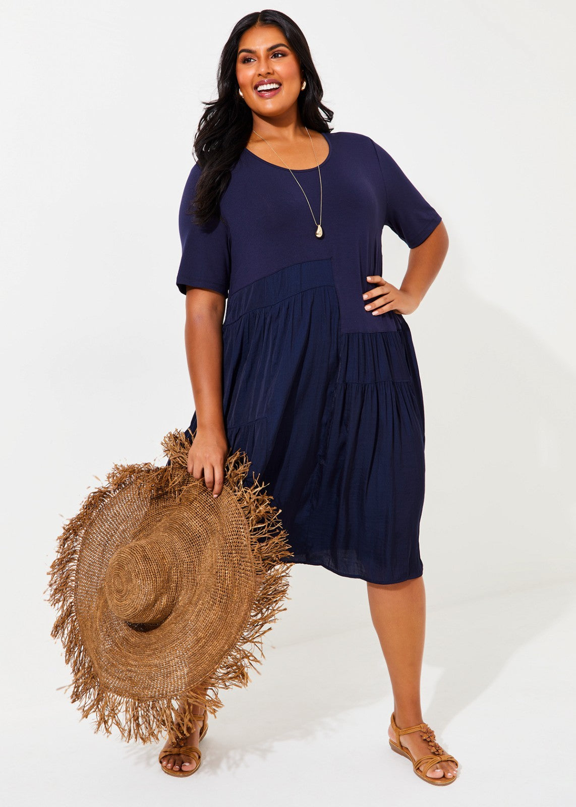 TAKING SHAPE Luxe Tier Natural plus size 22 Navy Midi Dress RRP$ 160